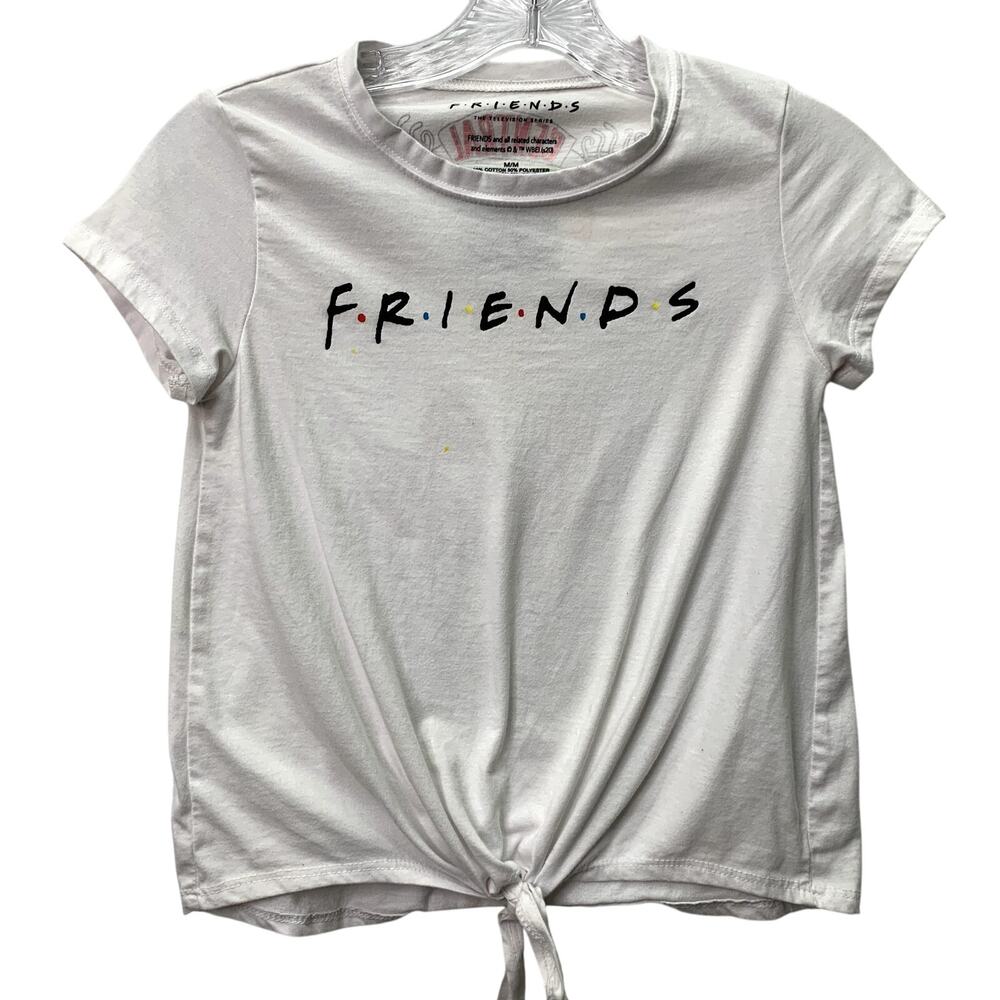 Friends TV Central Perk Womens Medium White Tie Front Baby Doll Tee TShirt